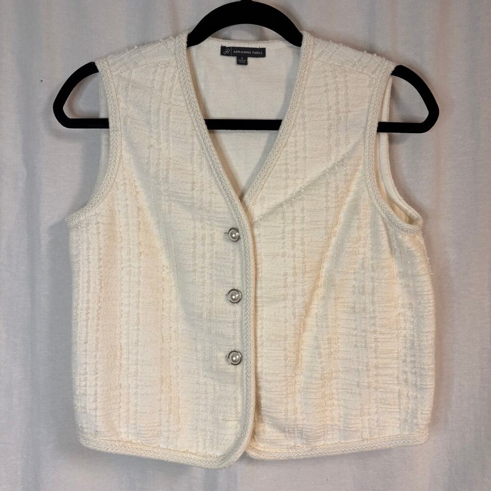Adrianna Papell Ivory Textured Tweed Vest Pearl Buttons Small
